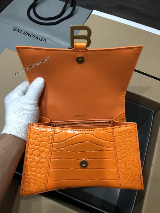 Balenciaga專櫃爆款大號手提女包 巴黎世家升級版鱷魚橙色金扣Hourglass沙漏包 fyj1640